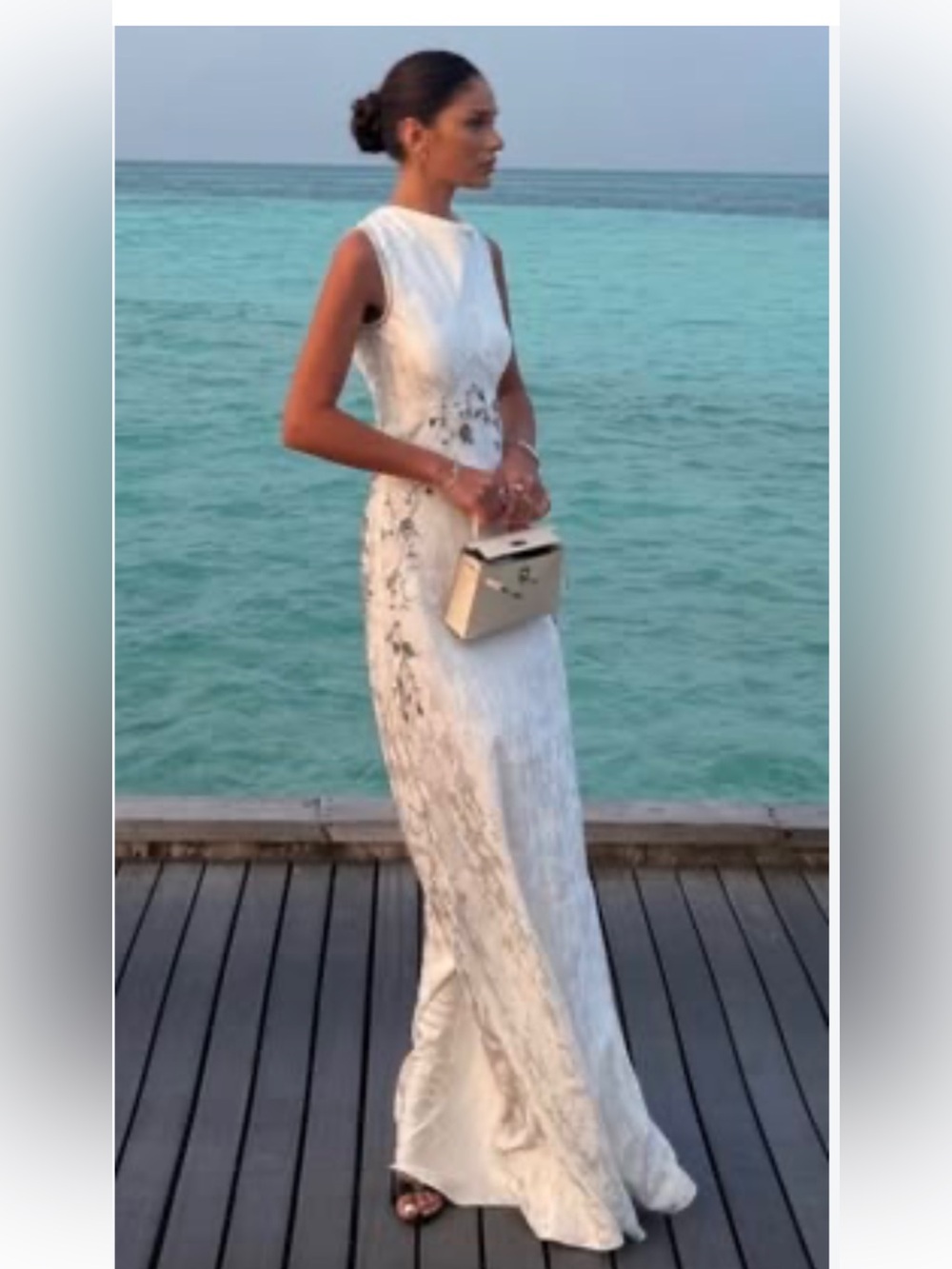 Zara White Lace Maxi Dress with Subtle Sheen